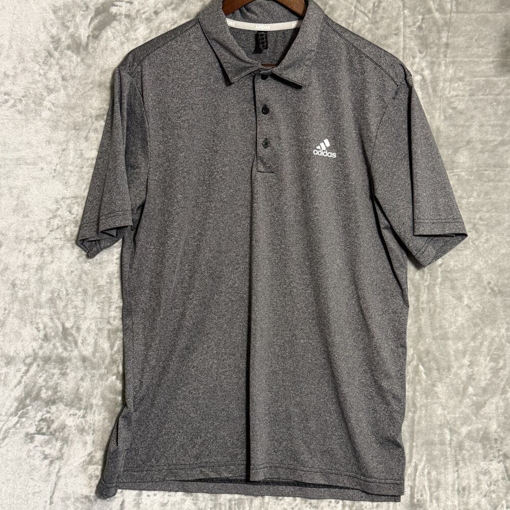 Adidas Golf Polo Shirt Mens Medium Gray Heather Stretch Performance Short Sleeve